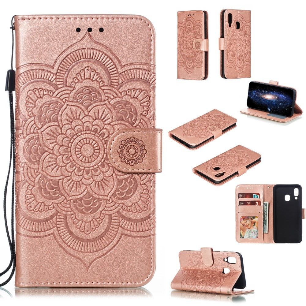 marque generique - Etui en PU fleur de mandala or rose pour votre Samsung Galaxy A40 - Coque, étui smartphone