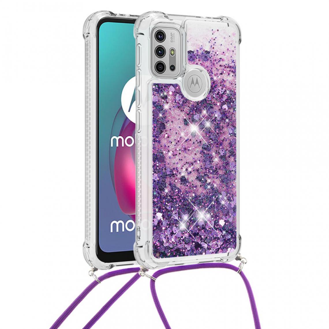 Other - Coque en TPU Poudre de paillettes scintillantes Quicksand avec sangle Coeurs violet foncé pour votre Motorola Moto G30/G10 - Coque, étui smartphone