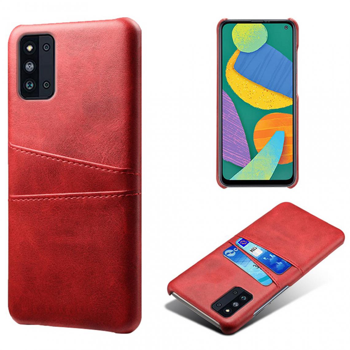 Other - Coque en TPU + PU avec double porte-cartes rouge pour votre Samsung Galaxy F52 5G - Coque, étui smartphone