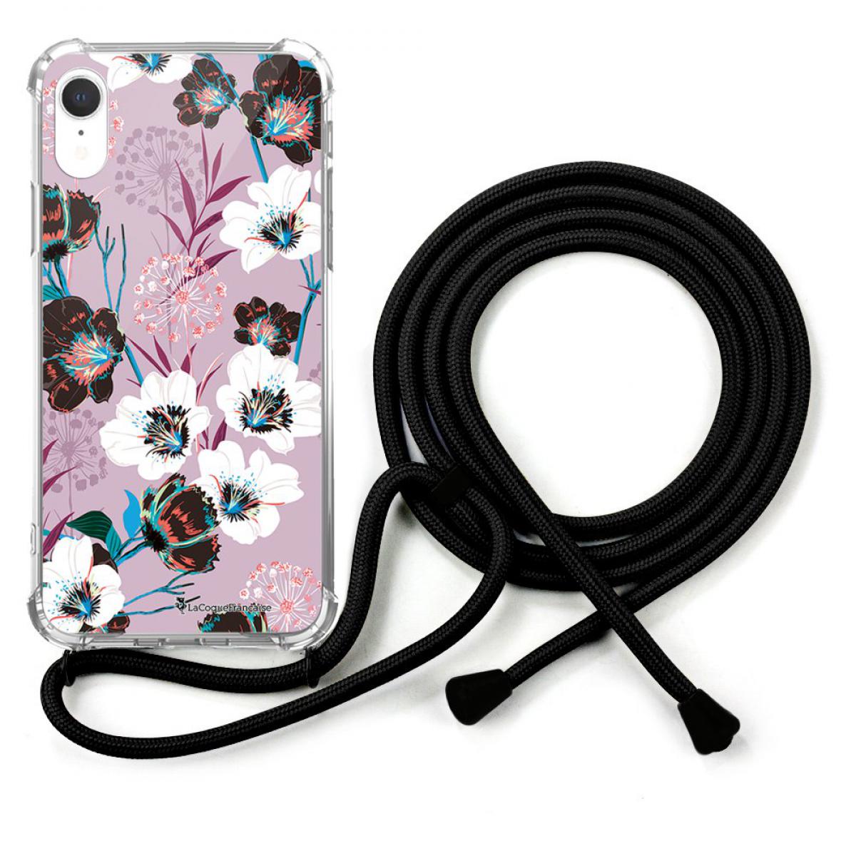 La Coque Francaise - Coque cordon iPhone Xr cordon noir Dessin Fleurs parme La Coque Francaise - Coque, étui smartphone