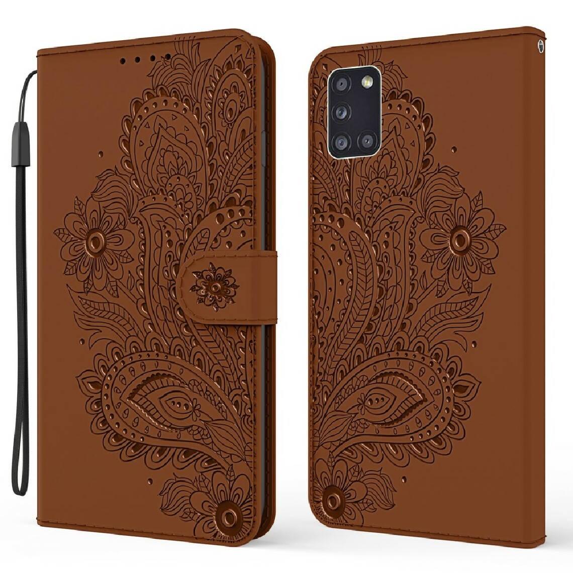 Other - Etui en PU motif de fleurs imprimé avec support marron pour votre Samsung Galaxy A31 - Coque, étui smartphone