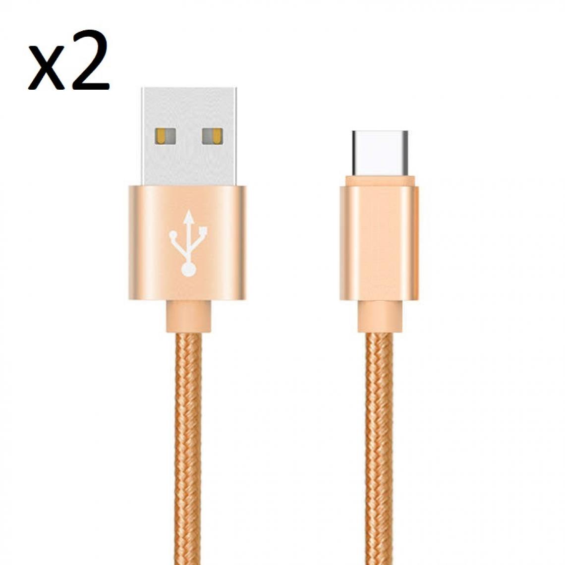 Shot - Pack de 2 Cables Metal Nylon Type C pour ASUS ROG Phone II Smartphone Android Chargeur (OR) - Chargeur secteur téléphone