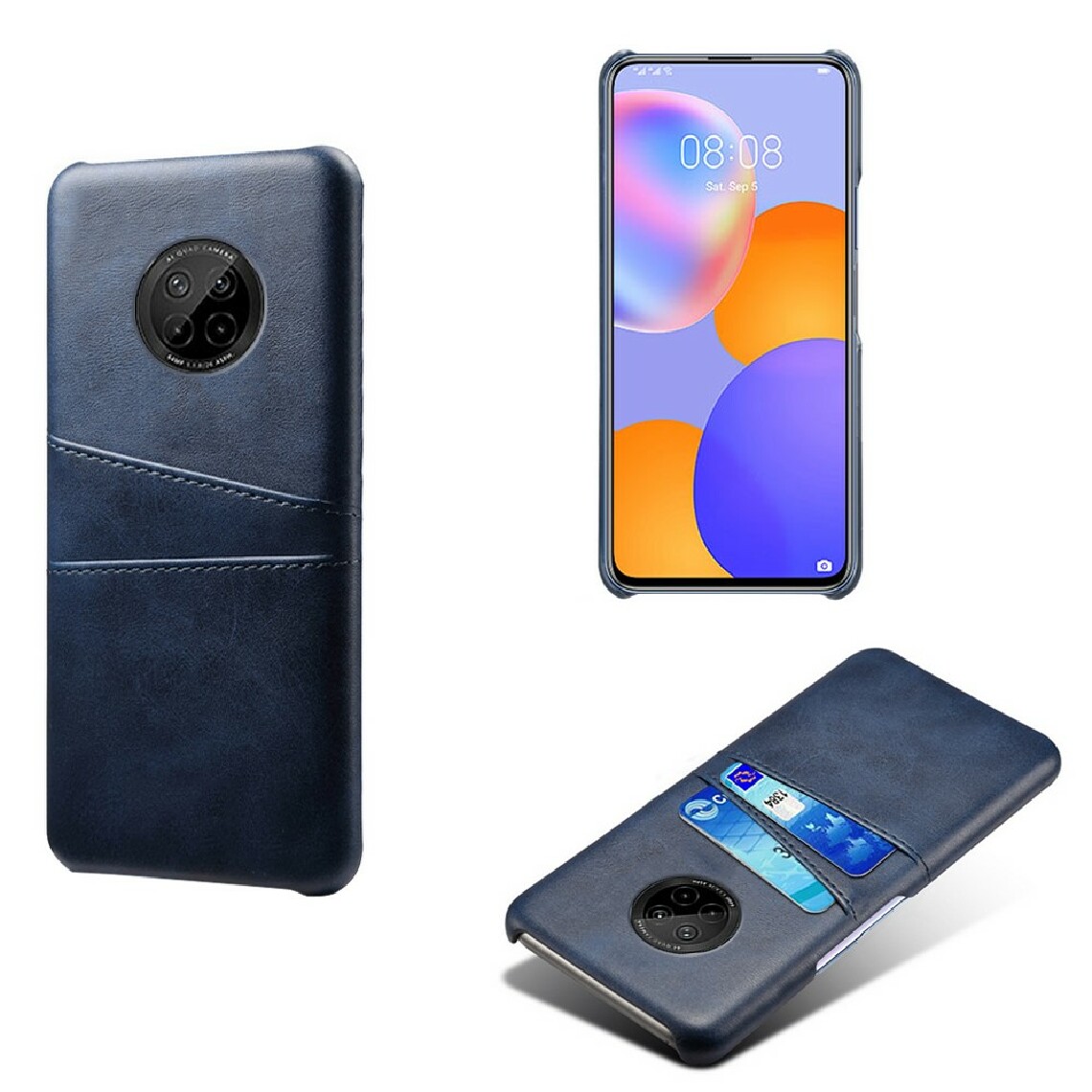 Other - Coque en TPU + PU rigide avec double porte-cartes bleu pour votre Huawei Y9a - Coque, étui smartphone