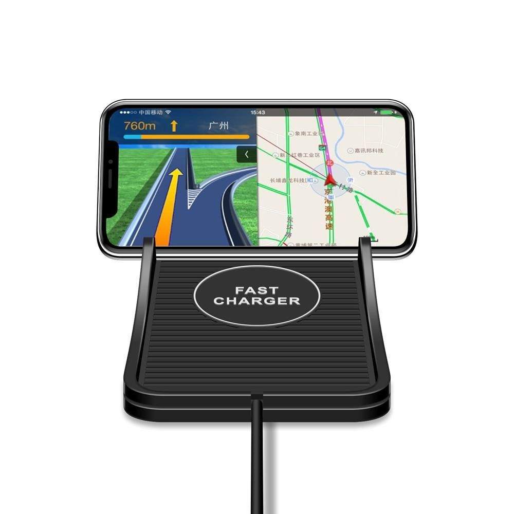 Justgreenbox - Chargeur de voiture sans fil-QI Wireless Charging Pad, tapis de chargement en silicone souple avec support GPS Car Mount pour iPhone 8/8Plus Samsung (chargeur sans fil universel) - C7-wless-dg-Un - Batterie téléphone