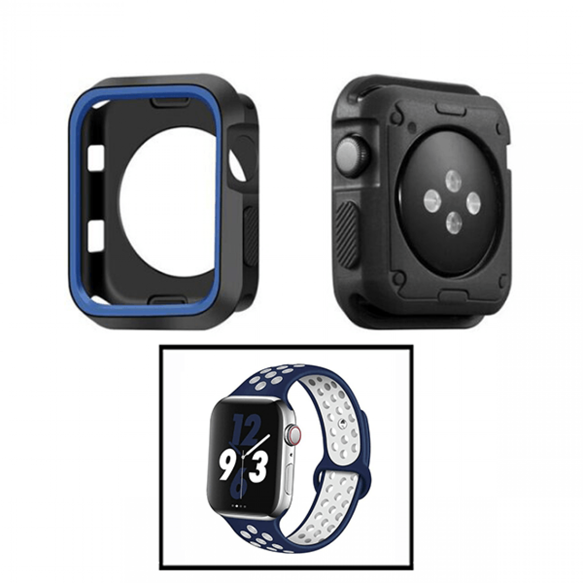 Phonecare - Kit Coque Military DoubleColor + Bracelet SportyStyle pour Apple Watch Seriess 4 - 40mm - Noir / Bleu foncé / Bleu foncé / Blanc - Coque, étui smartphone