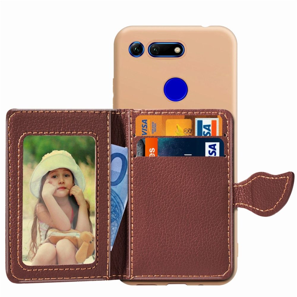 Wewoo - Coque Leaf Buckle Litchi Texture Card Holder PU + TPU Case for Huawei Honor V20with Slot & & Wallet & Photo Frame - Coque, étui smartphone