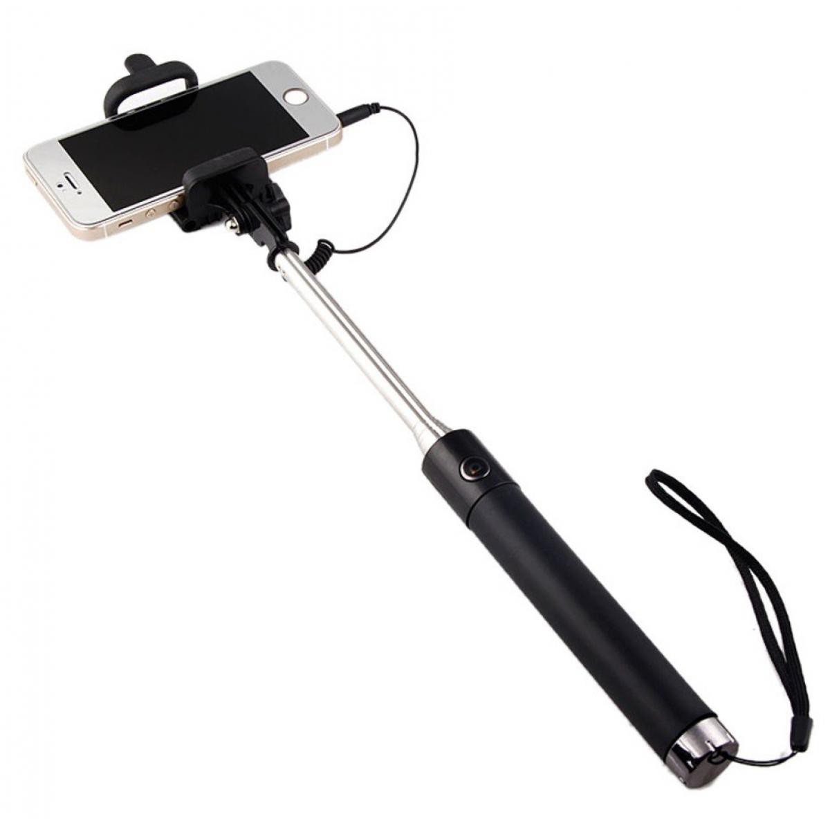 Shot - Selfie Stick Metal pour HUAWEI Mate 20 Smartphone Perche Android IOS Reglable Bouton Photo Cable Jack Noir - Autres accessoires smartphone