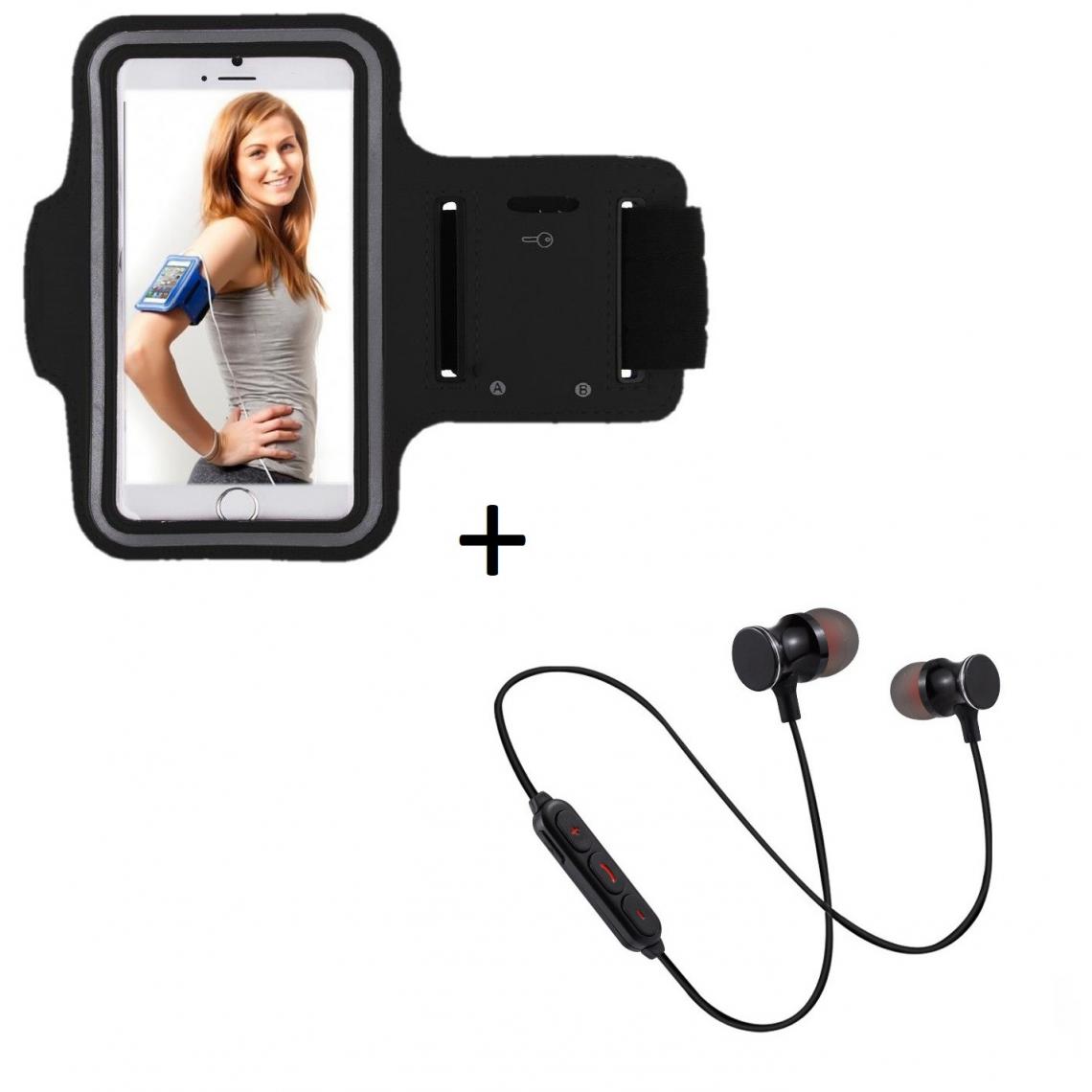 Shot - Pack Sport pour "OPPO Find X2 Lite" Smartphone (Ecouteurs Bluetooth Metal + Brassard) Courir T8 (NOIR) - Coque, étui smartphone
