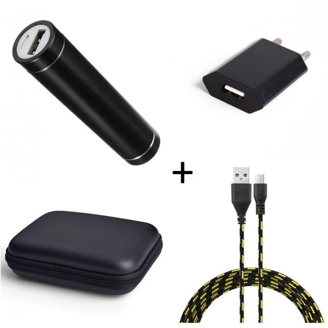 Shot - Pack pour SAMSUNG Galaxy J4+ (Cable Chargeur Micro USB Tresse 3m + Pochette + Batterie + Prise Secteur) Android (NOIR) - Chargeur secteur téléphone