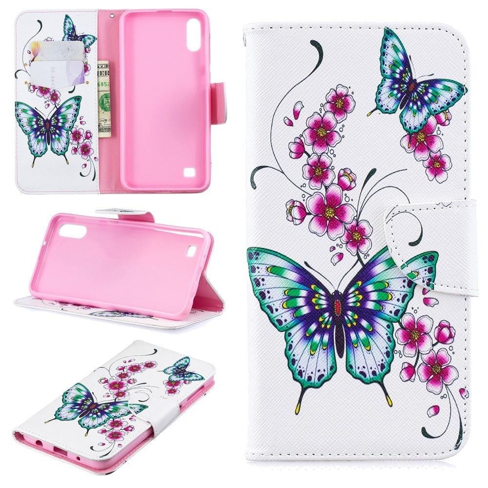 marque generique - Etui en PU impression de motifs papillons et fleurs pour votre Samsung Galaxy A10 - Coque, étui smartphone