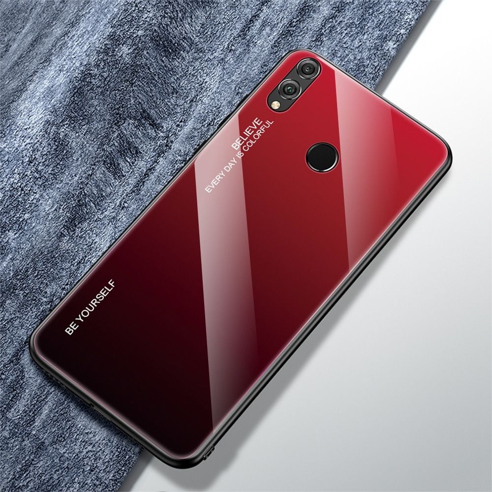 Wewoo - Coque Pour Huawei Honor 8X Gradient Color Glass Case Rouge - Coque, étui smartphone