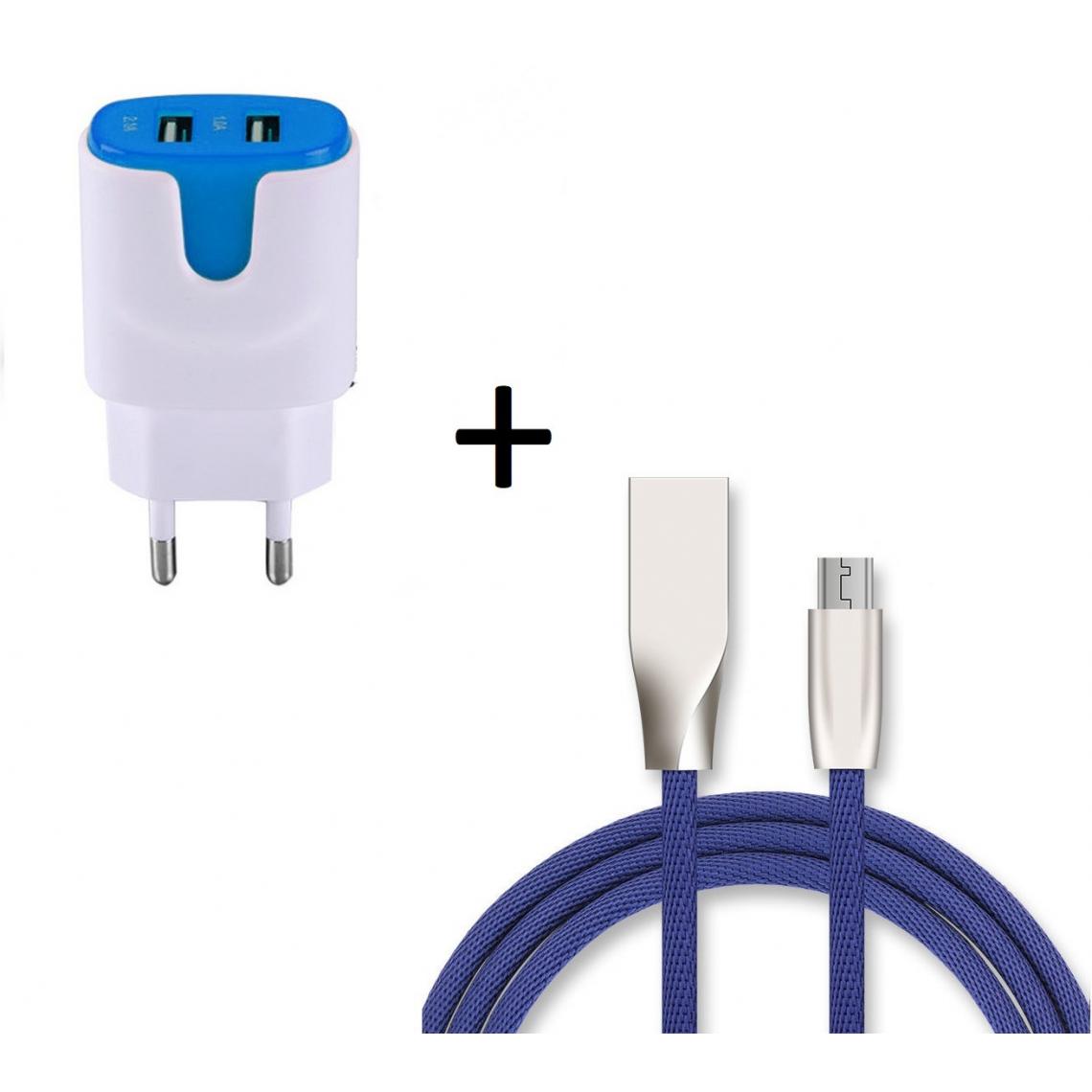 Shot - Pack Chargeur Lightning pour IPHONE 11 Pro (Cable Fast Charge + Double Prise Secteur Couleur USB) APPLE IOS (BLEU) - Chargeur secteur téléphone
