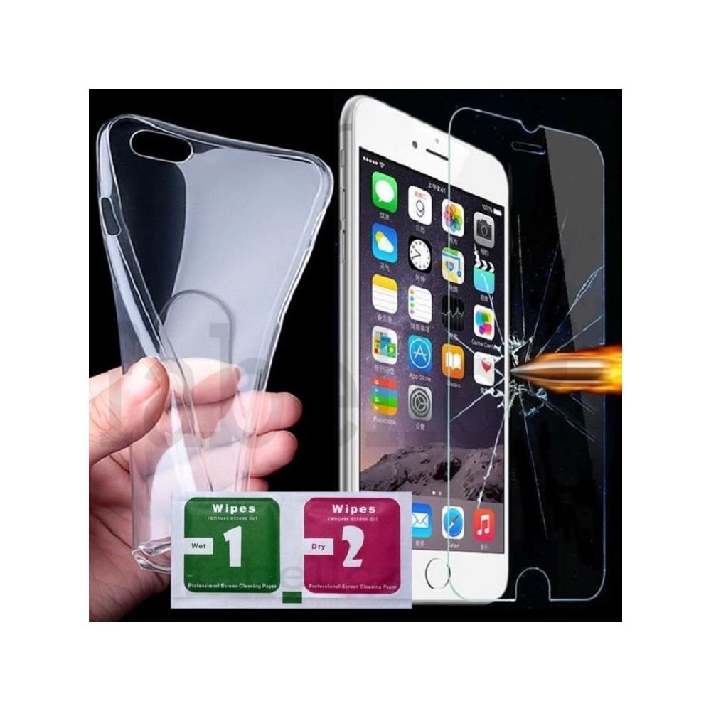 marque generique - Film Verre Trempé + Coque Silicone Transparente Clair pour Iphone 5 5S 5SE - Coque, étui smartphone