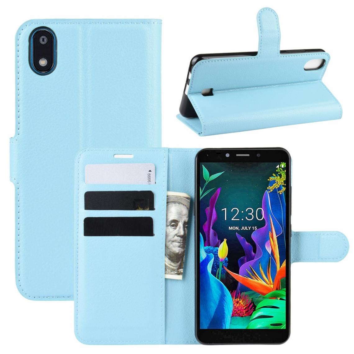 Wewoo - Housse Coque Pour LG K20 2019 Etui à rabat horizontal en cuir texturé litchi avec étui portefeuille et porte-cartes Bleu - Coque, étui smartphone