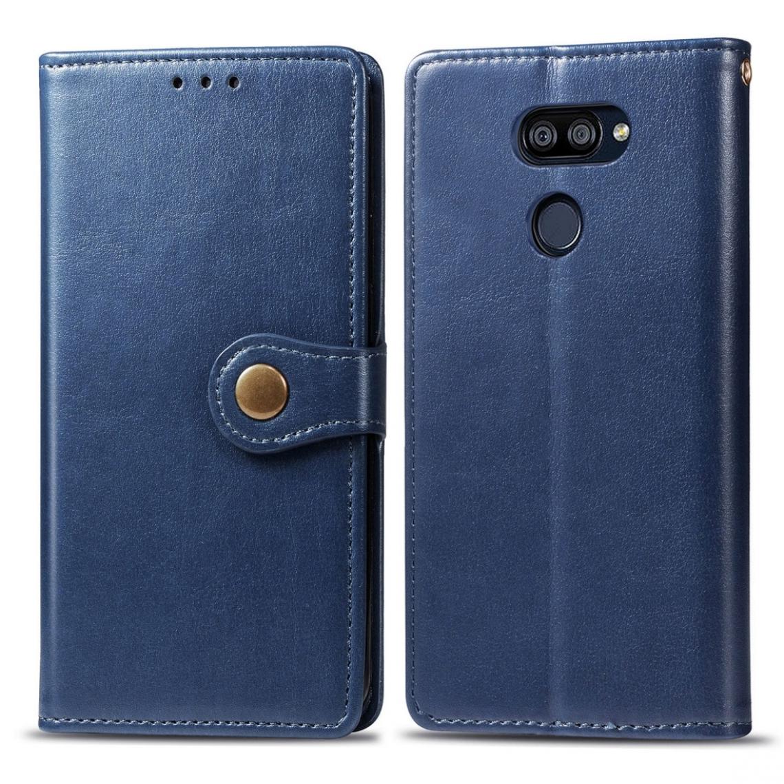 Wewoo - Housse Coque Pour LG K40S rétro solide couleur cuir boucle téléphone cas avec lanière et cadre photo et fente carte et portefeuille et fonction de support bleu - Coque, étui smartphone