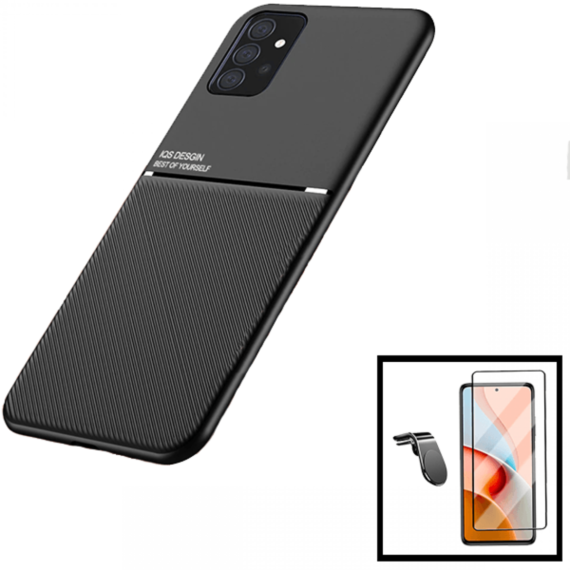 Phonecare - Kit de coque magnétique Lux + Couverture complète 5D + Support magnétique L Safe Driving pour Samsung Galaxy A32 - Coque, étui smartphone
