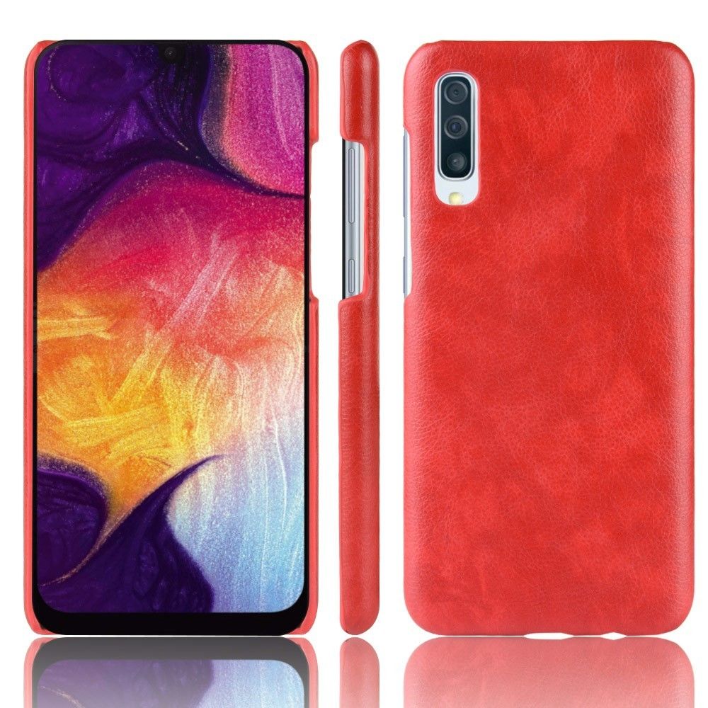 marque generique - Etui en PU litchi dur rouge pour votre Samsung Galaxy A50 - Coque, étui smartphone