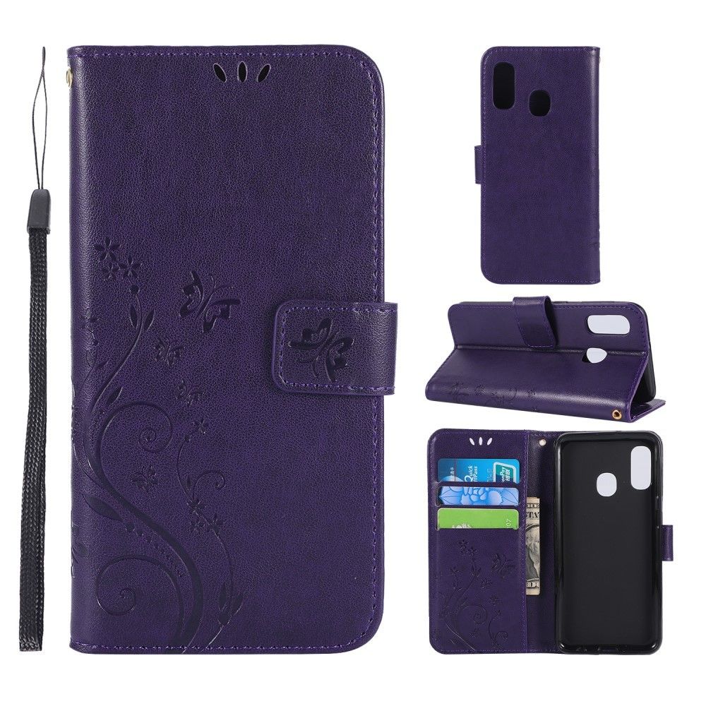 marque generique - Etui en PU fleurs de papillon violet foncé pour Samsung Galaxy A20e - Coque, étui smartphone