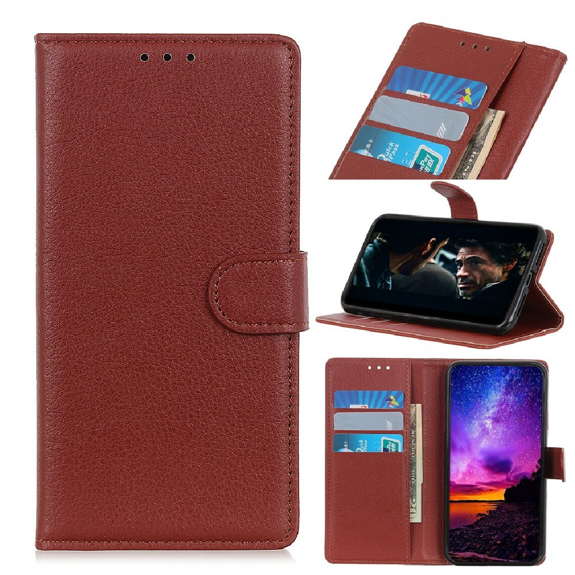 Other - Etui en PU texture de litchi avec support marron pour votre LG K42 - Coque, étui smartphone