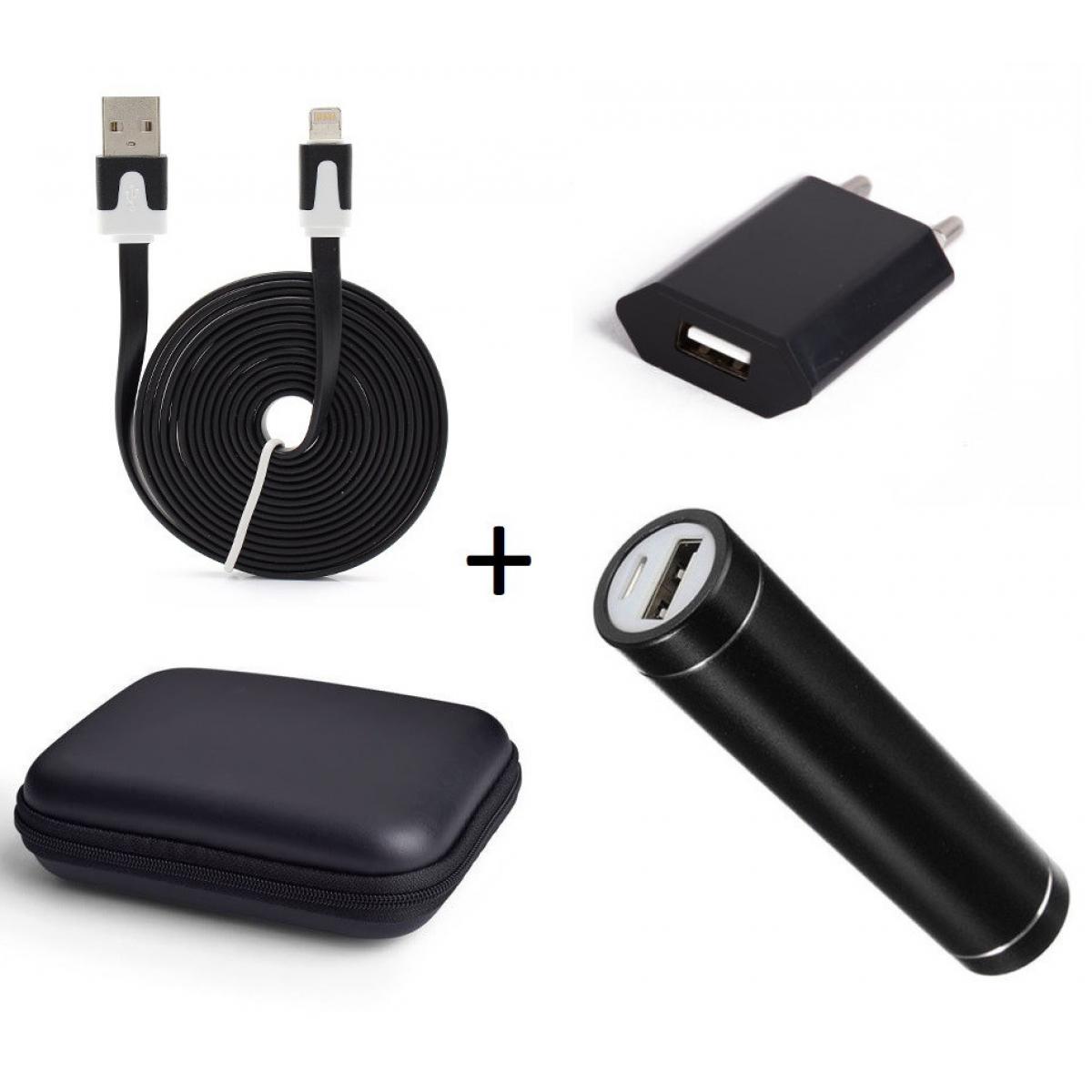 Shot - Pack pour "IPHONE 12 Pro Max" (Cable Chargeur Noodle Lightning + Pochette + Batterie + Prise Secteur) (NOIR) - Chargeur secteur téléphone