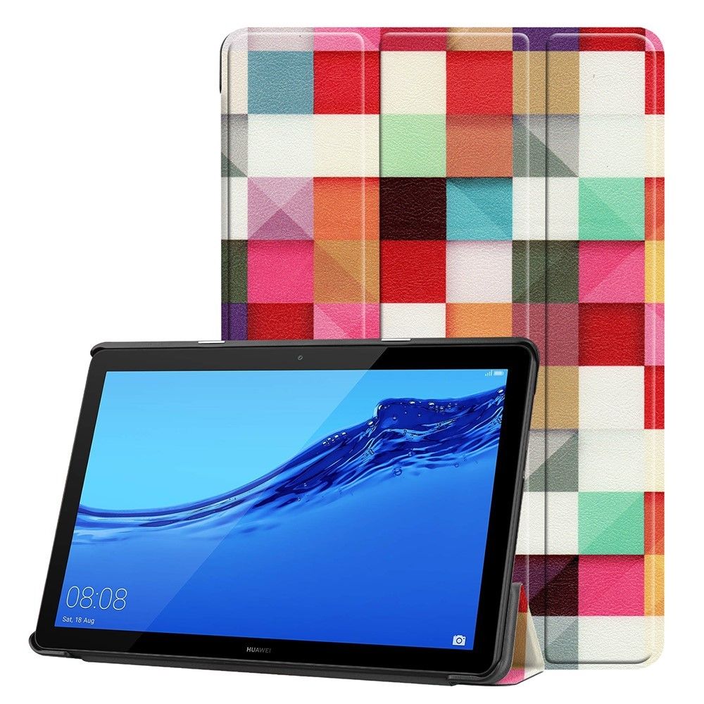 marque generique - Etui en PU tri-fold motif grilles colorées pour votre Huawei MediaPad T5 10 - Autres accessoires smartphone