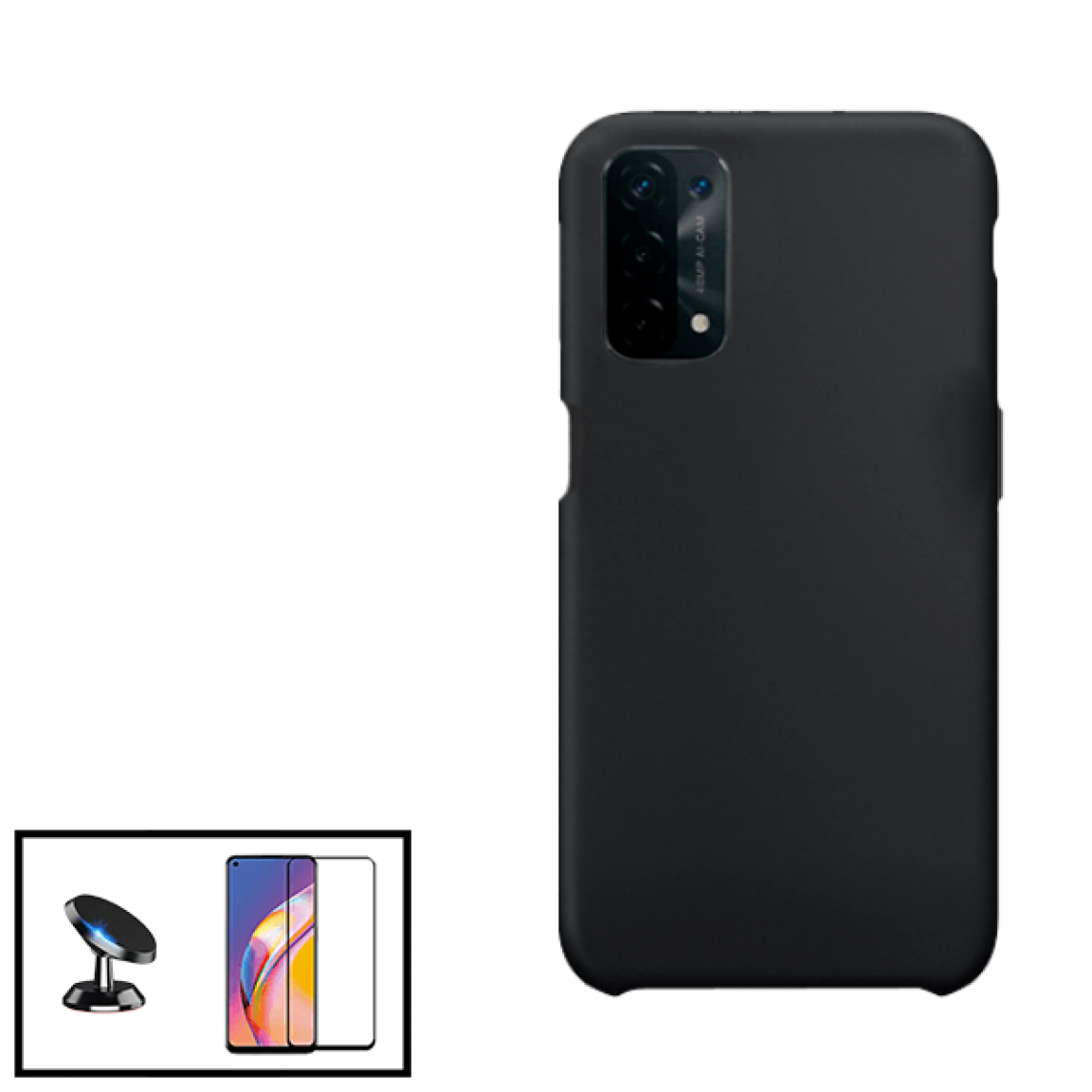 Phonecare - Kit Film de Verre Trempé 5D à Couverture Complète + Coque en Silicone Liquide + Support Magnétique de Voiture pour Oppo A74 5G - Coque, étui smartphone