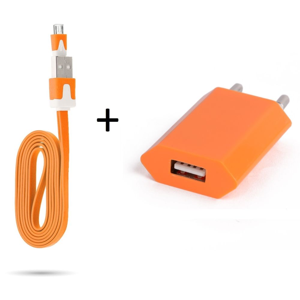 Shot - Cable Noodle 1m Chargeur + Prise Secteur pour WIKO Highway Star Smartphone Micro-USB Murale Pack Universel Android (ORANGE) - Chargeur secteur téléphone