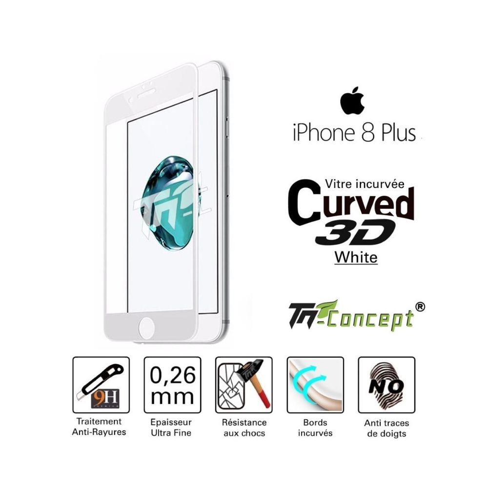 Tm Concept - Apple iPhone 8 Plus - Vitre de Protection 3D Curved Blanc - Protection écran smartphone