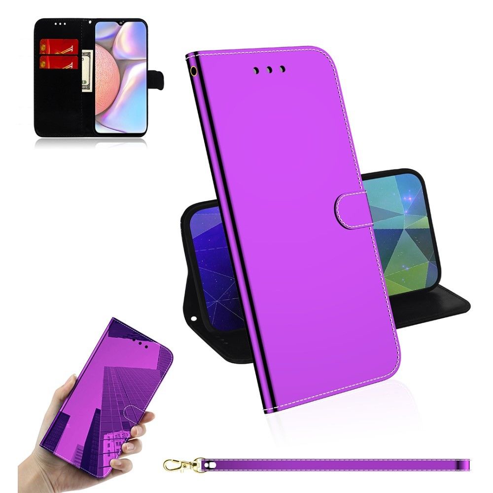 marque generique - Etui en PU + TPU surface semblable à un miroir avec support violet pour votre Samsung Galaxy A10s - Coque, étui smartphone