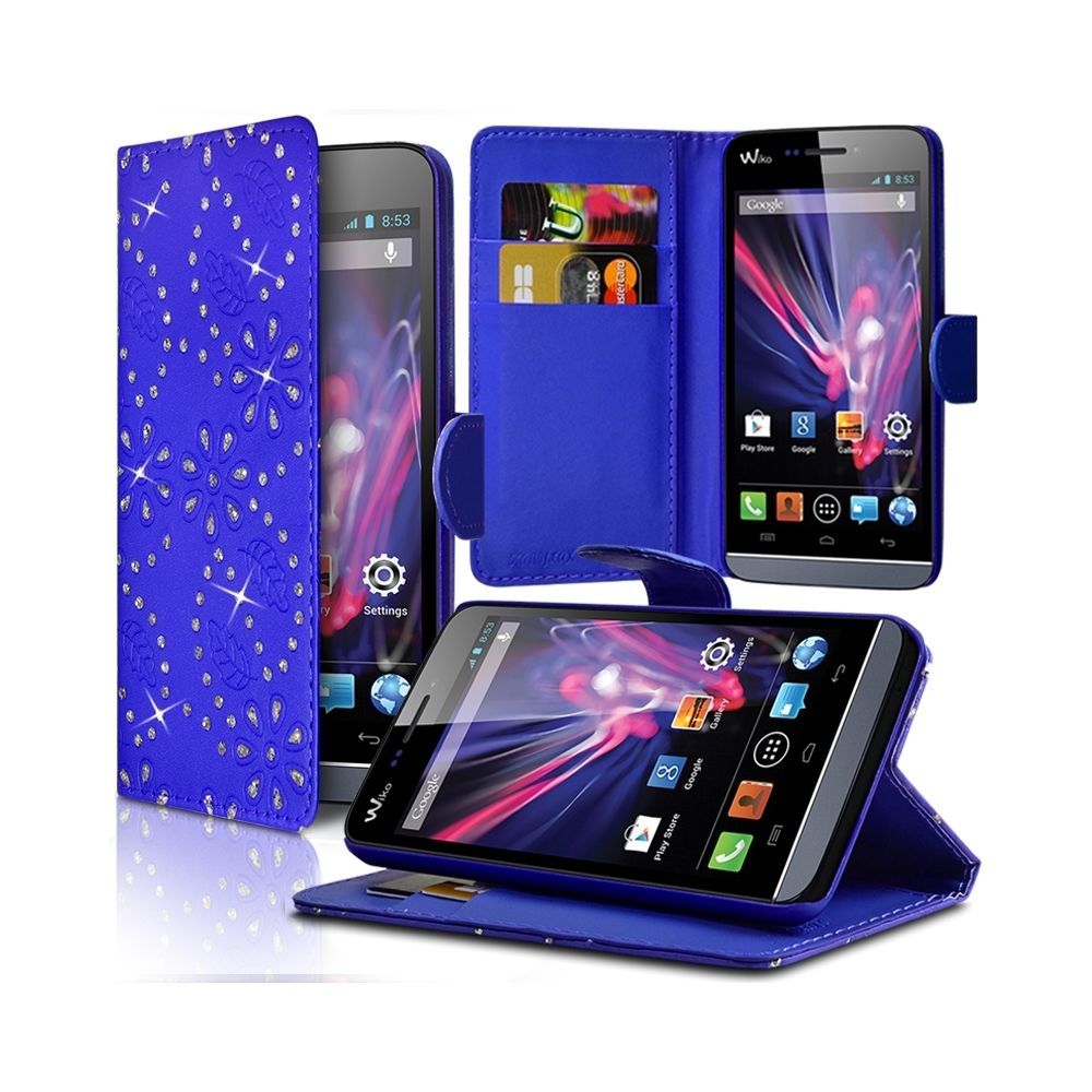 Karylax - Etui Portefeuille mode Support Style Diamant Bleu pour Wiko Wax 4G + Film - Autres accessoires smartphone