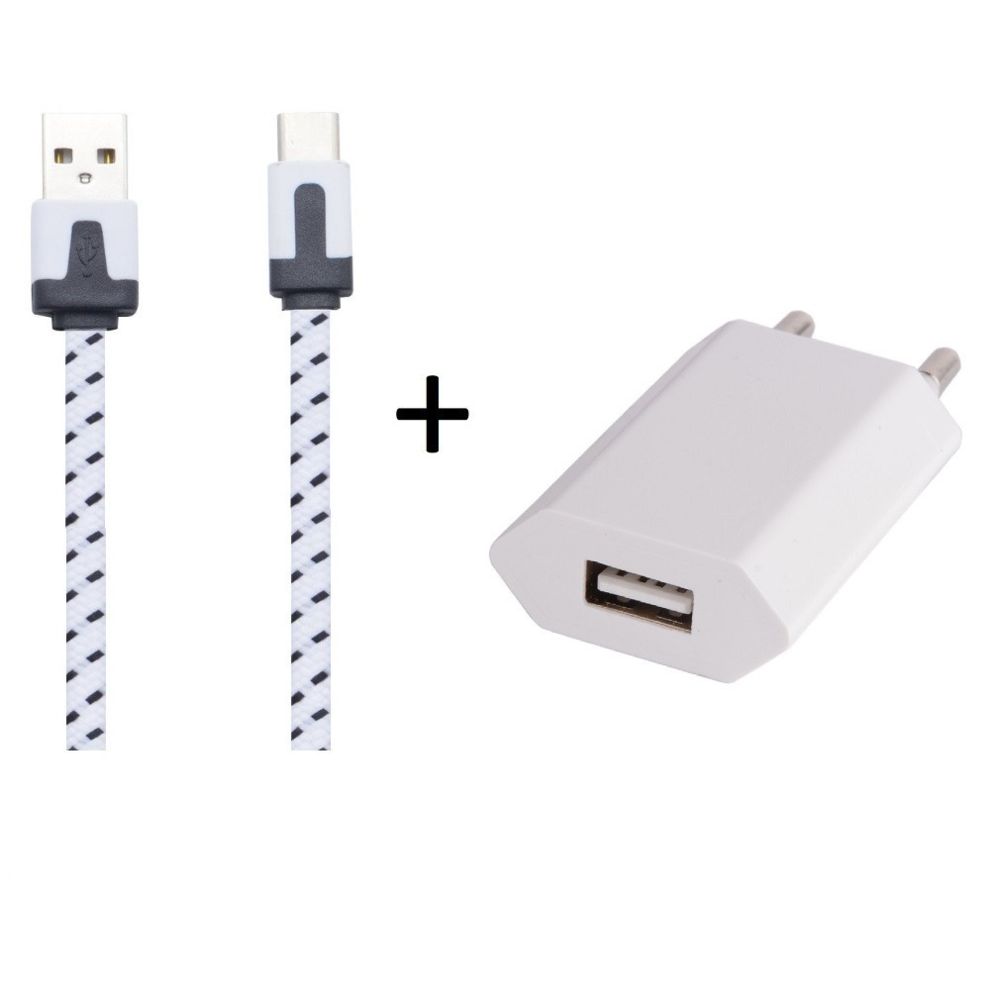 Shot - Pack Chargeur pour OnePlus 2 Smartphone Type C (Cable Noodle 1m Chargeur + Prise Secteur USB) Murale Android (BLANC) - Chargeur secteur téléphone