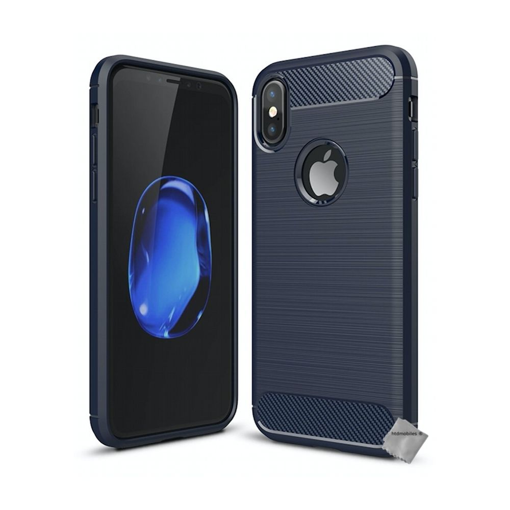 Htdmobiles - Housse etui coque silicone gel carbone pour Apple iPhone X + film ecran - BLEU FONCE - Autres accessoires smartphone