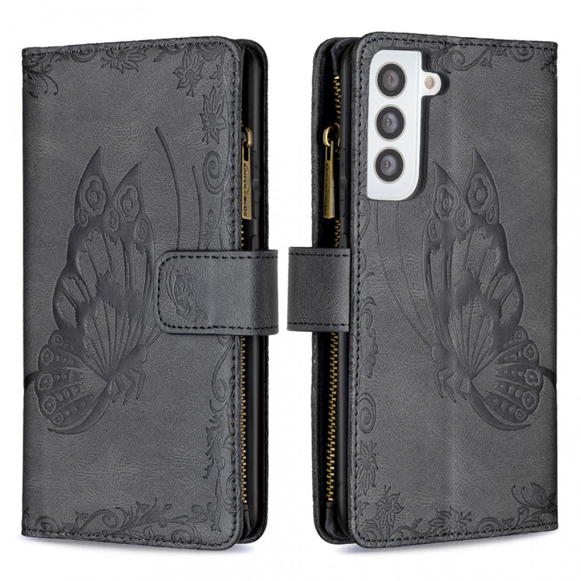 Other - Etui en PU Motif papillon imprimé avec poche zippée avec support noir pour votre Samsung Galaxy S21 5G - Coque, étui smartphone
