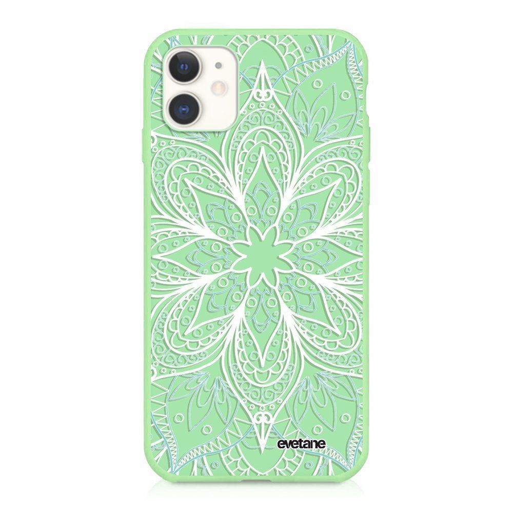 Evetane - Coque iPhone 11 Silicone Liquide Douce vert pâle Mandala Turquoise Ecriture Tendance et Design Evetane - Coque, étui smartphone