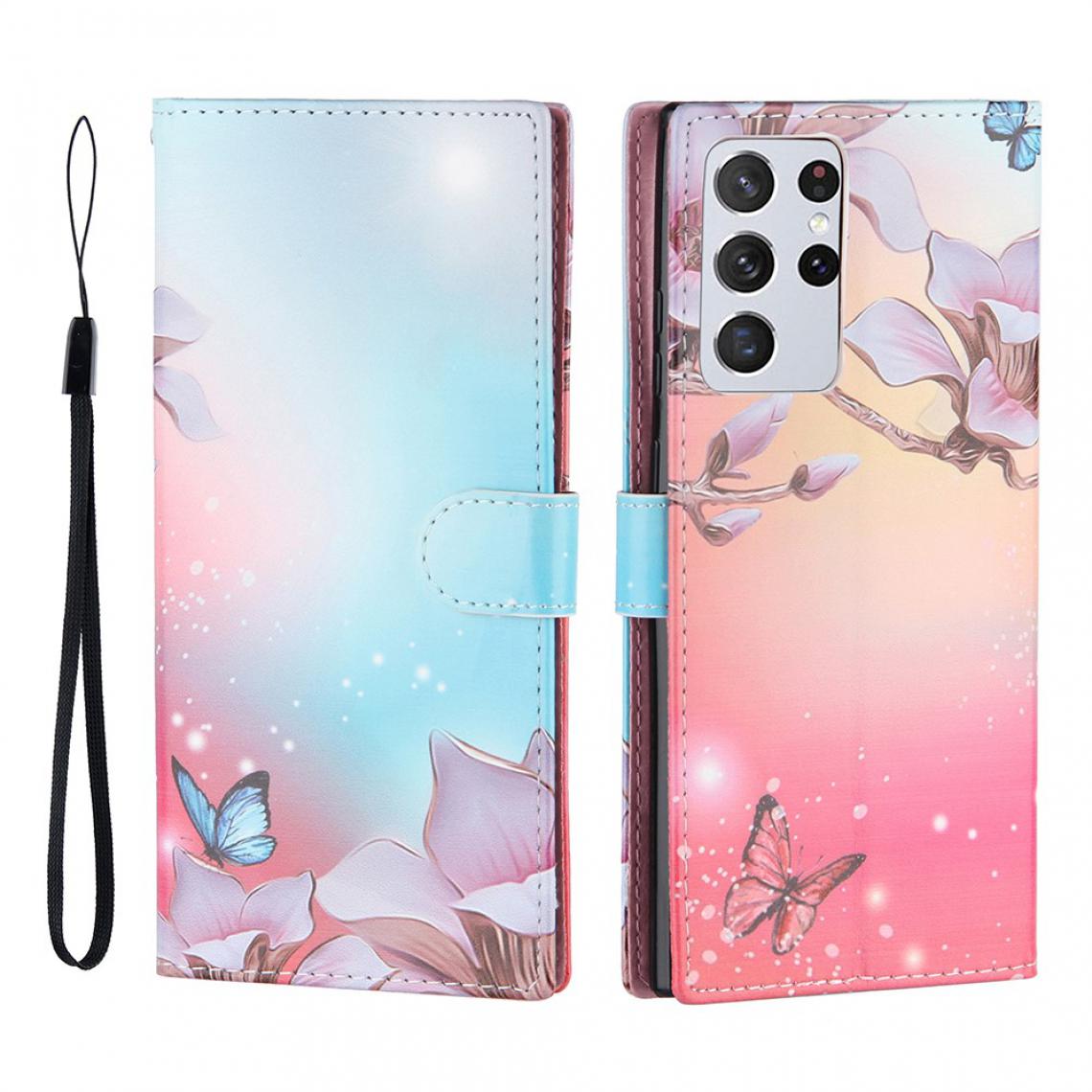 Other - Etui en PU Impression de motifs avec support papillon et fleur pour votre Samsung Galaxy S21 Ultra 5G - Coque, étui smartphone