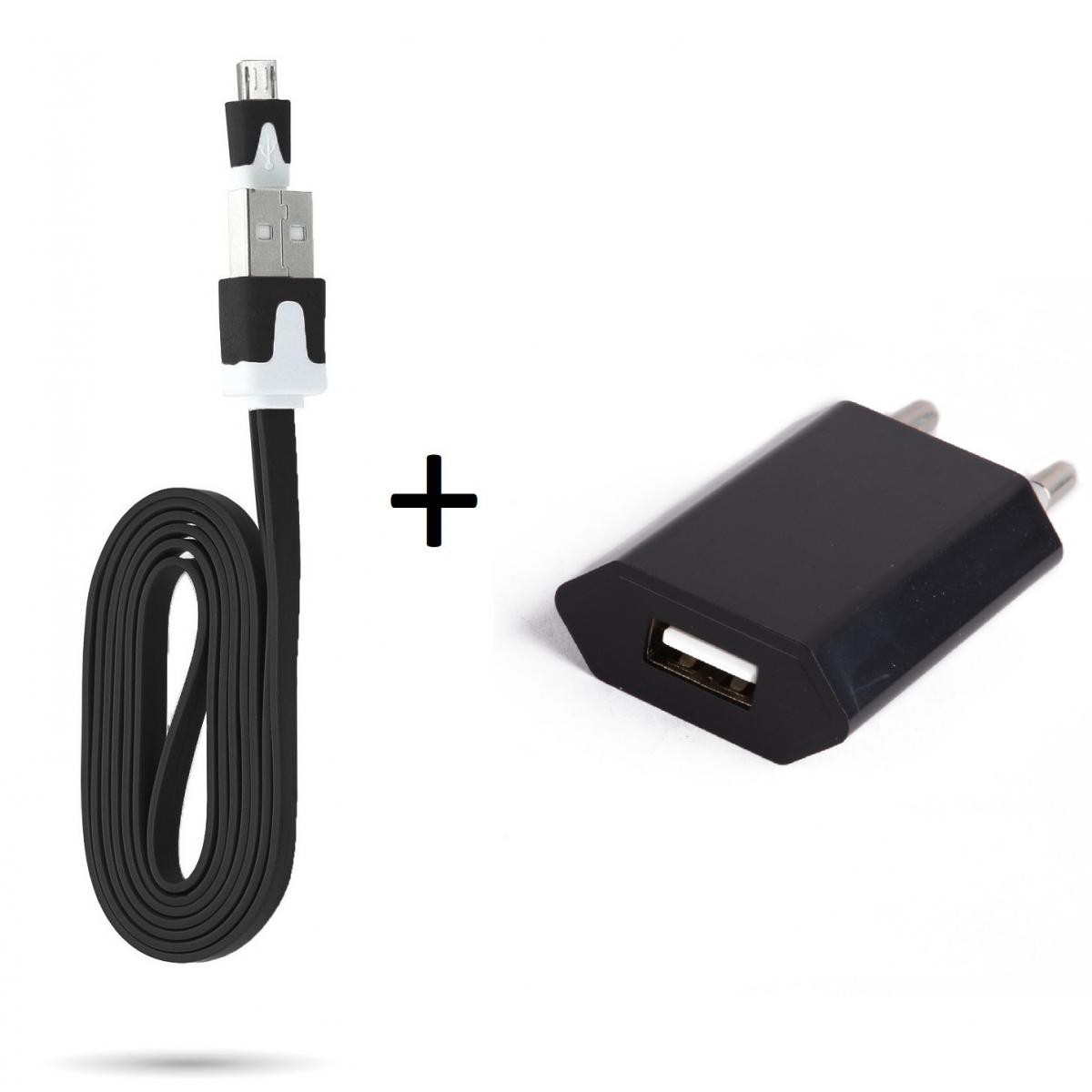 Shot - Cable Noodle 1m Chargeur + Prise Secteur pour WIKO Y60 Smartphone Micro USB Murale Pack Android (NOIR) - Chargeur secteur téléphone