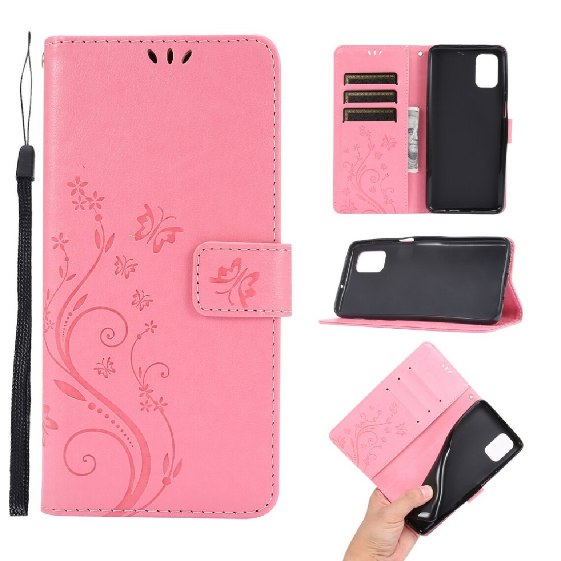 Other - Etui en PU impression de fleurs de papillon avec support rose pour votre Samsung Galaxy M51 (Side Fingerprint Version) - Coque, étui smartphone