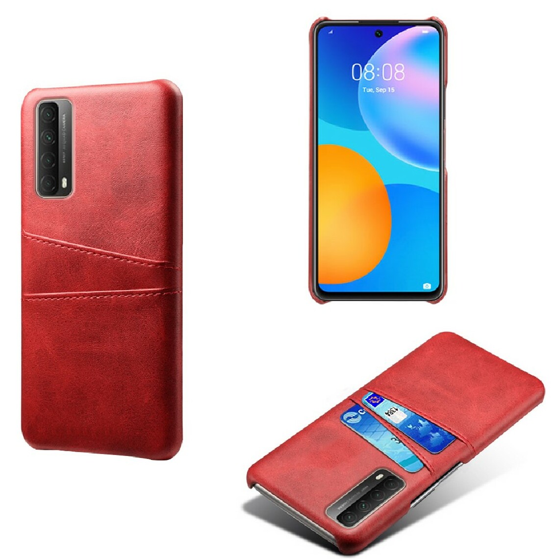 Other - Coque en TPU + PU avec double porte-cartes rouge pour votre Huawei P smart 2021 - Coque, étui smartphone