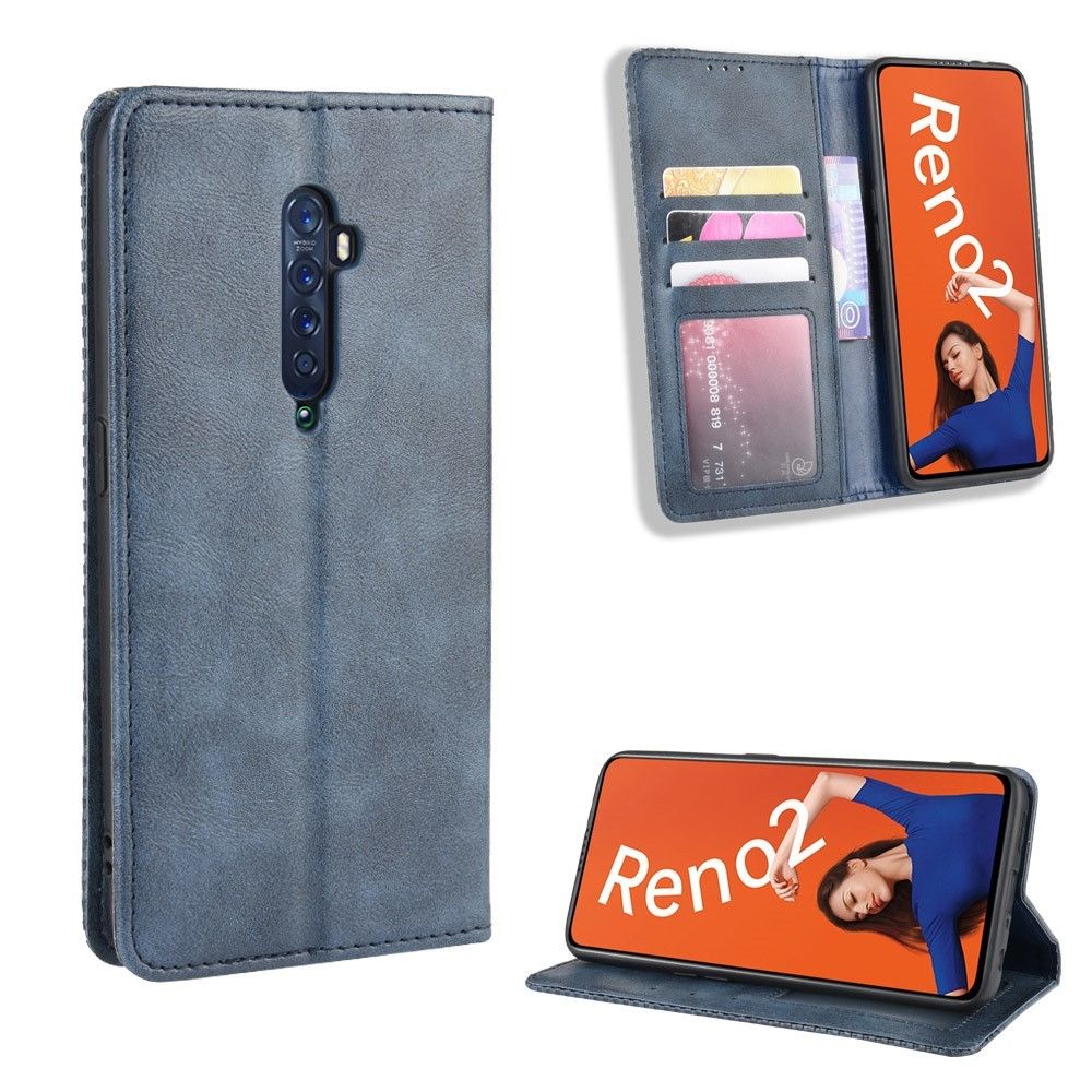 marque generique - Etui en PU style vintage bleu pour votre Oppo Reno2 - Coque, étui smartphone