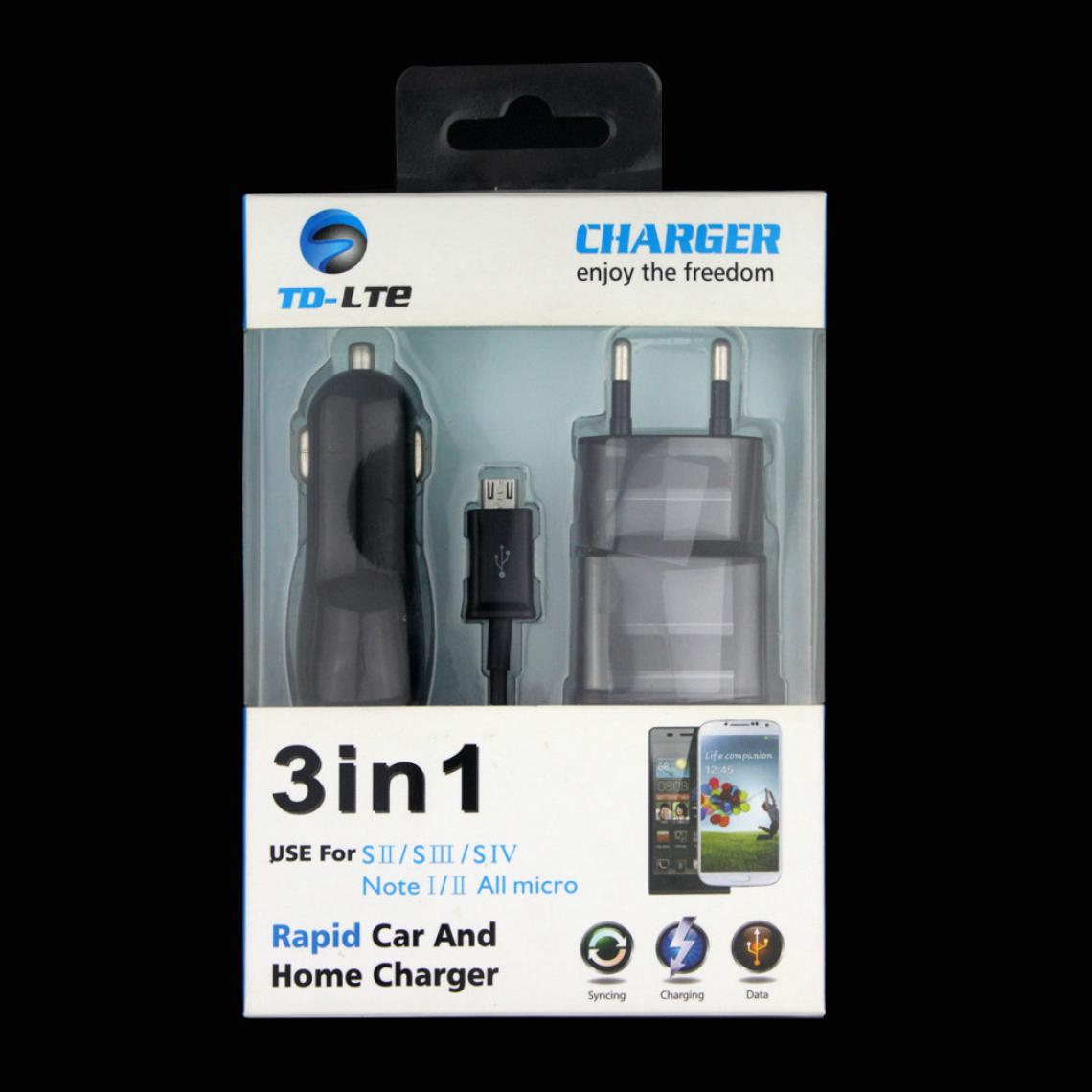Shot - Pack Chargeur pour JBL Flip 3 Smartphone Android Micro USB (Cable Chargeur + Prise Secteur + Double Allume Cigar (NOIR) - Chargeur secteur téléphone