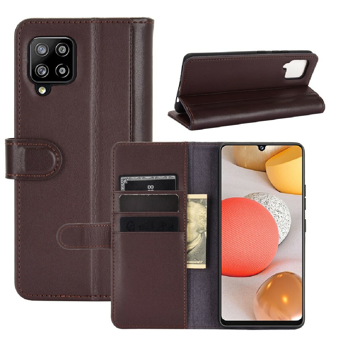 Other - Etui en PU diviser avec support marron pour votre Samsung Galaxy A42 5G - Coque, étui smartphone