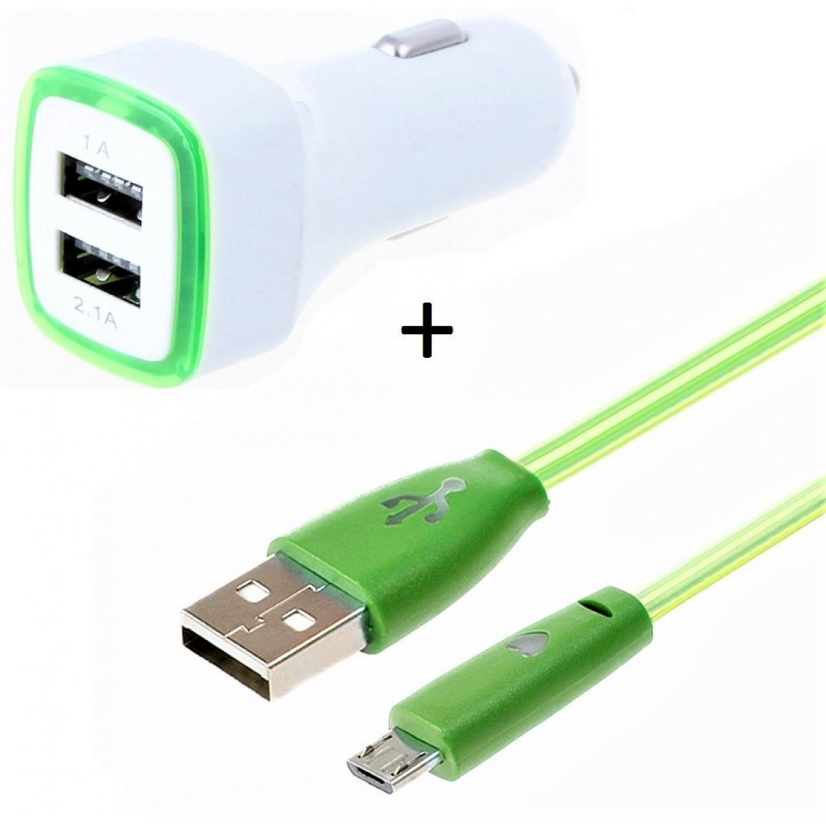 Shot - Pack Chargeur Voiture pour "IPHONE 12 Mini" Lightning (Cable Smiley + Double Adaptateur LED Allume Cigare) (VERT) - Chargeur Voiture 12V