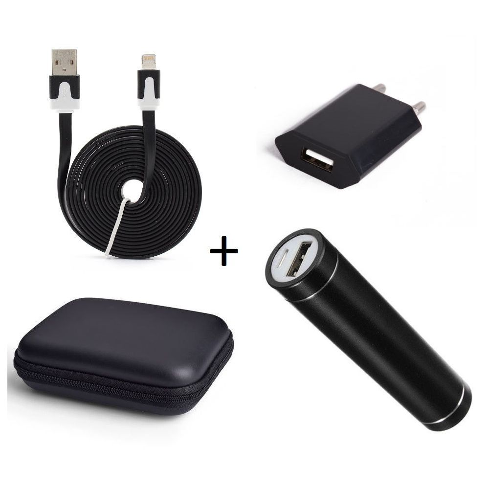 Shot - Pack pour IPHONE (Cable Chargeur Noodle Lightning + Pochette + Batterie + Prise Secteur) APPLE - Chargeur secteur téléphone