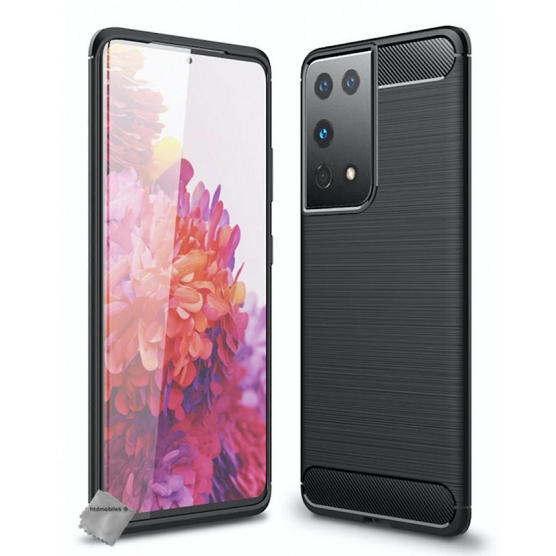 Htdmobiles - Housse etui coque silicone gel carbone pour Samsung Galaxy S21 Ultra 5G + verre trempe - NOIR - Coque, étui smartphone