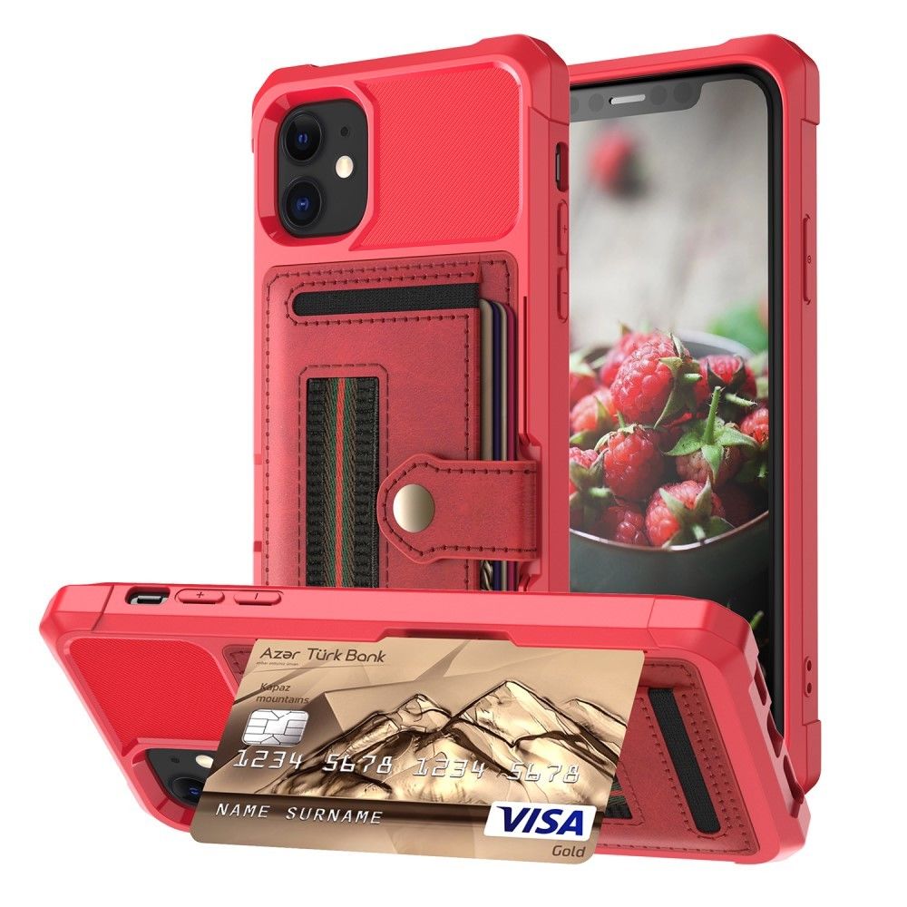 marque generique - Coque en TPU + PU avec porte-carte et dragonne élastique rouge pour votre Apple iPhone 11 6.1 pouces - Coque, étui smartphone