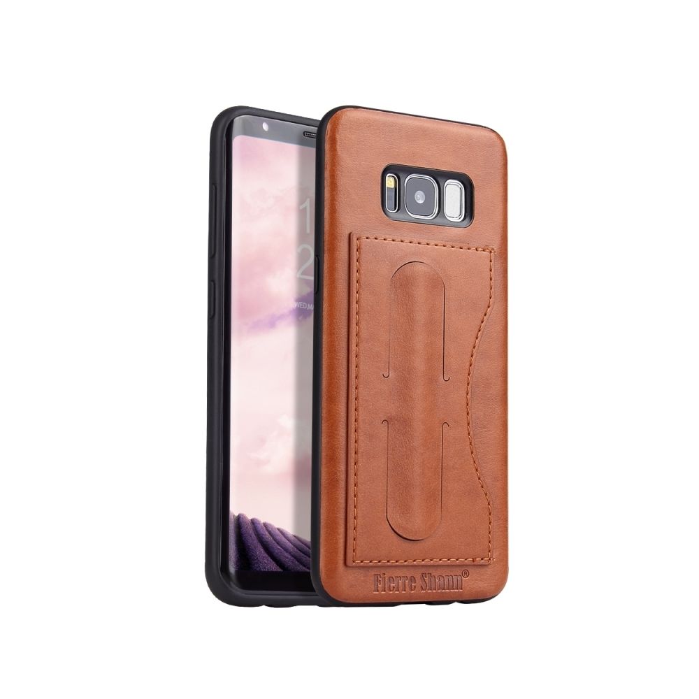 Wewoo - Fierre Shann - Étui de protection en cuir à couverture totale pour Galaxy S8, avec support et fente pour carte (Marron) - Coque, étui smartphone