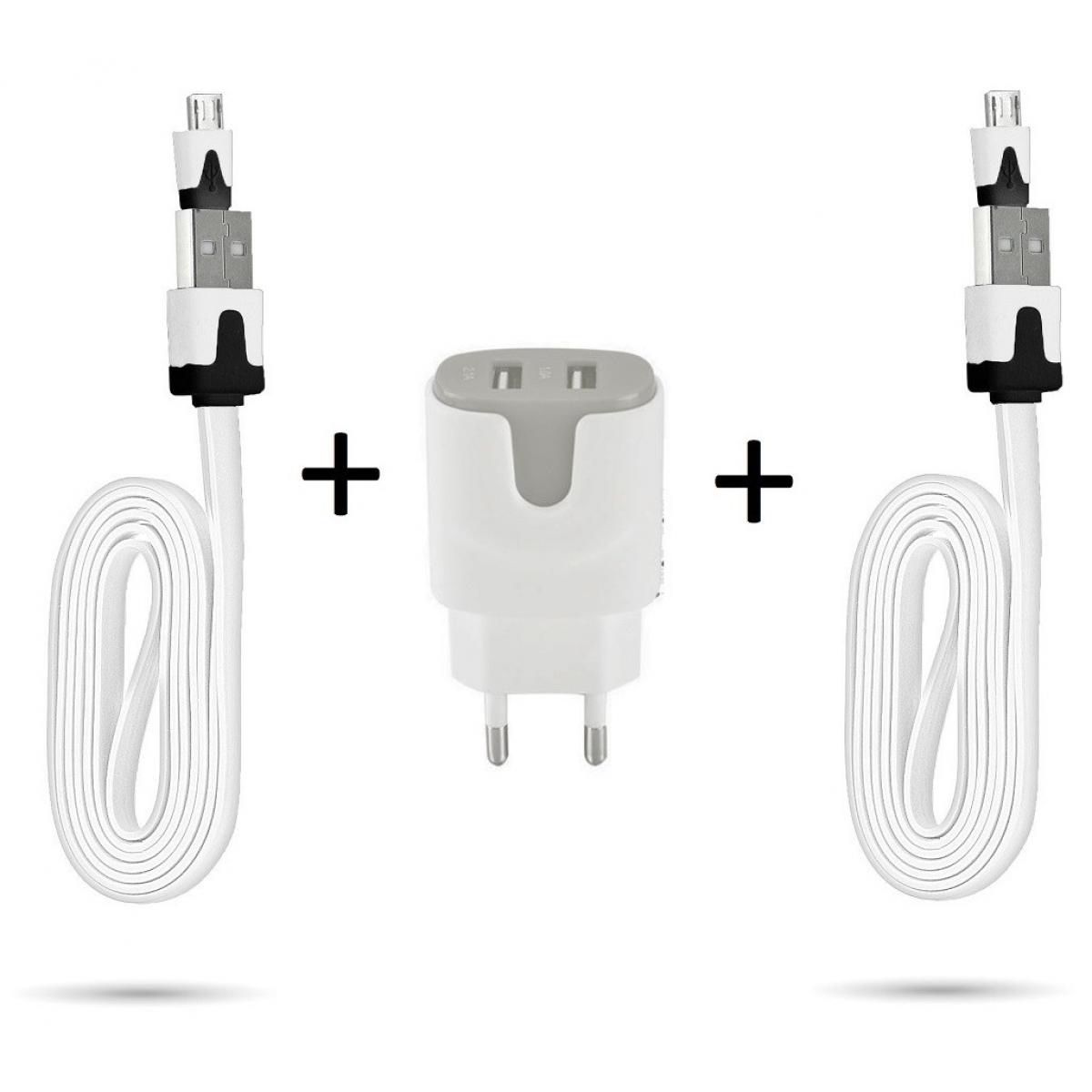 Shot - Pack pour "WIKO Y61" Micro USB (2 Cables Chargeur Noodle + Double Prise Couleur Secteur) Android (GRIS) - Chargeur secteur téléphone