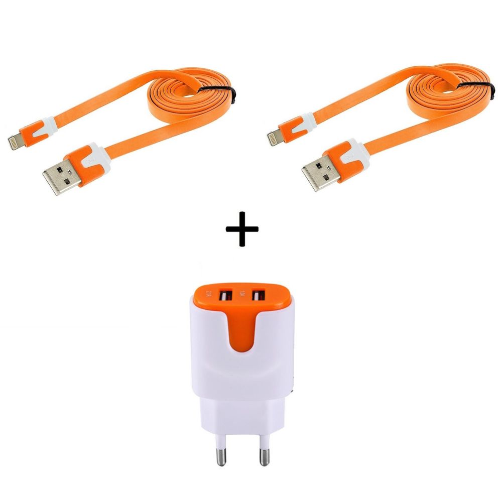 Shot - Pack pour IPHONE 6S Lightning (2 Cables Chargeur Noodle + Double Prise Couleur Secteur) APPLE IOS - Chargeur secteur téléphone