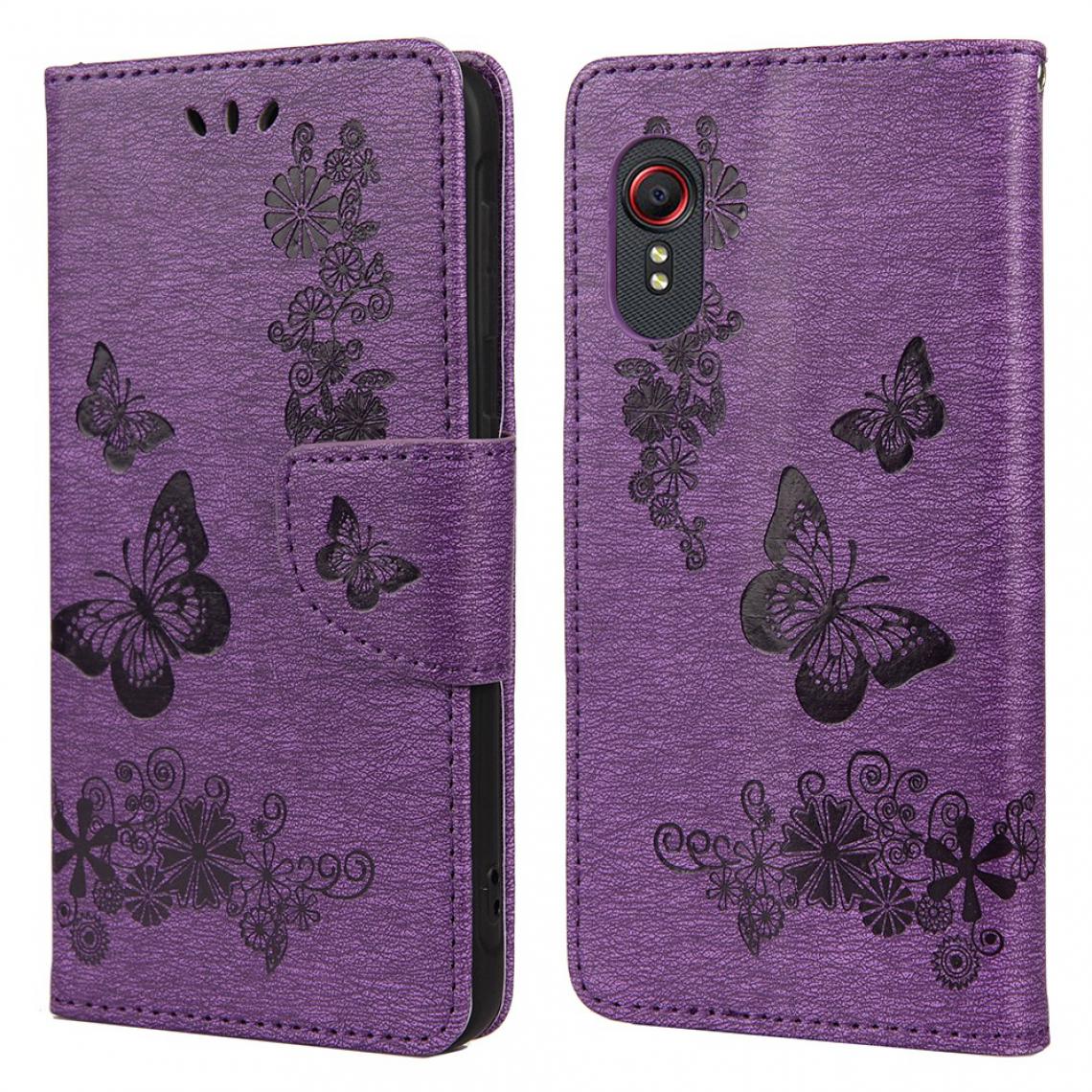 Other - Etui en PU Empreinte Papillon Fleur avec support violet pour votre Samsung Galaxy Xcover 5 - Coque, étui smartphone