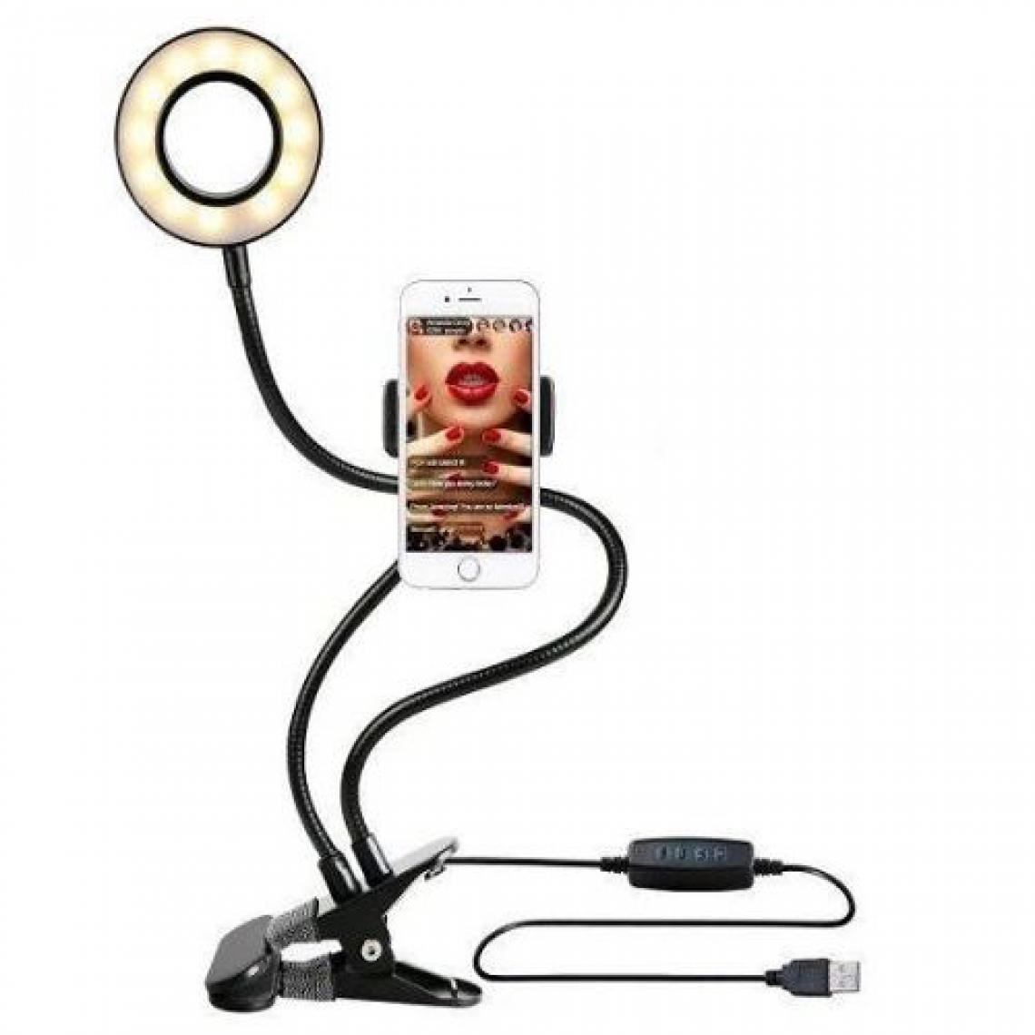 Ozzzo - Stand support bureau selfie led ozzzo noir pour Motorola Moto E6S - Station d'accueil smartphone